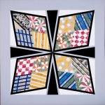 This quilt pattern is known as the Arkansas Traveler, a name shared by a song, an early painting, and even a tomato. Arkansas Traveler barn quilt by Linda Grom, original in acrylic on canvas - at Spy Rock Graphics - SpyRockGraphics.com