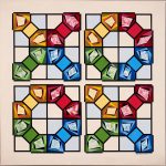 Bow Ties are the subject of this quilt painting. They are symetric, colorful, and bold. Bow Ties barn quilt by Linda Grom, original in acrylic on canvas - at Spy Rock Graphics - SpyRockGraphics.com