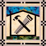 Carpenter's Tools are the focus of this quilt pattern. It displays the necessary tools framed by the house they built. Carpenter's Tools barn quilt by Linda Grom, original in acrylic on canvas - at Spy Rock Graphics - SpyRockGraphics.com