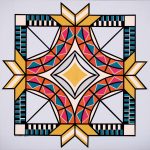 The Friendship Knot quilt design derives from the distinctive square appearance of the knot of the same name used to tie a scarf. Friendship Knot barn quilt by Linda Grom, original in acrylic on canvas - at Spy Rock Graphics - SpyRockGraphics.com