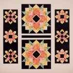 Springtime celebrates brilliant sun colored flowers like the coreopsis with its red central patch. Springtime barn quilt by Linda Grom, original in acrylic on canvas - at Spy Rock Graphics - SpyRockGraphics.com