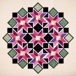 Star Power is composed of a cluster of nine, eight pointed stars in violet and green. Star Power barn quilt by Linda Grom, original in acrylic on canvas - at Spy Rock Graphics - SpyRockGraphics.com