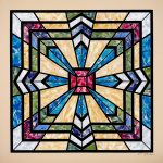 Stained Glass is executed iin colors associated with stained glass arranged in a kaleidoscope like pattern. Stained Glass barn quilt by Linda Grom, original in acrylic on canvas - at Spy Rock Graphics - SpyRockGraphics.com