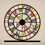 The Wheel of Fortune reminds one of a bicycle wheel with stained glass between the spokes. Wheel of Fortume barn quilt by Linda Grom, original in acrylic on canvas - at Spy Rock Graphics - SpyRockGraphics.com