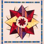 Whirling Star has a strong central star pattern within a star, pinwheeling in opposite directions. Whirling Star barn quilt by Linda Grom, original in acrylic on canvas - at Spy Rock Graphics - SpyRockGraphics.com